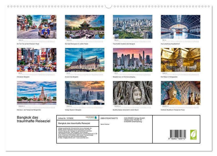 Produktbild: Bangkok das traumhafte Reiseziel (hochwertiger Premium Wandkalender 2026 DIN A2 quer), Kunstdruck in Hochglanz