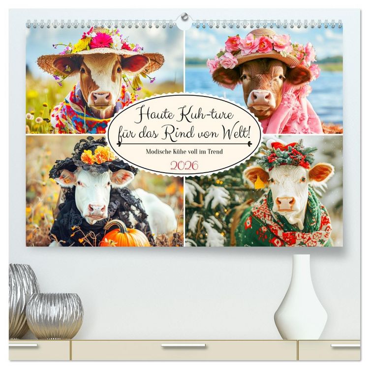 Produktbild: Haute Kuh-ture f&uuml;r das Rind von Welt! Modische K&uuml;he voll im Trend (hochwertiger Premium Wandkalender 2026 DIN A2 quer), Kunstdruck in Hochglanz