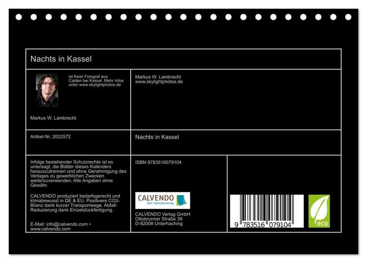 Produktbild: Nachts in Kassel (Tischkalender 2026 DIN A5 quer), CALVENDO Monatskalender