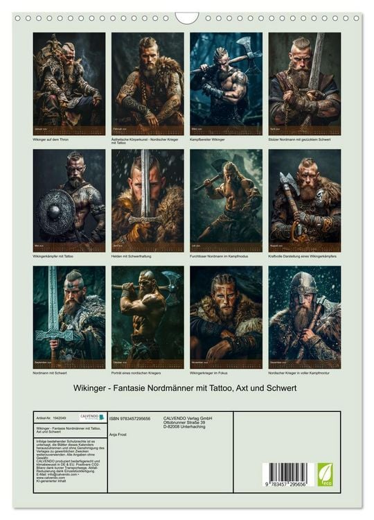 Produktbild: Wikinger - Fantasie Nordm&auml;nner mit Tattoo, Axt und Schwert (Wandkalender 2026 DIN A3 hoch), CALVENDO Monatskalender