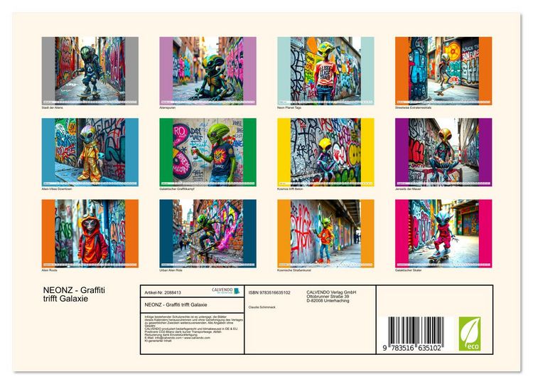 Produktbild: NEONZ - Graffiti trifft Galaxie (Wandkalender 2026 DIN A4 quer), CALVENDO Monatskalender