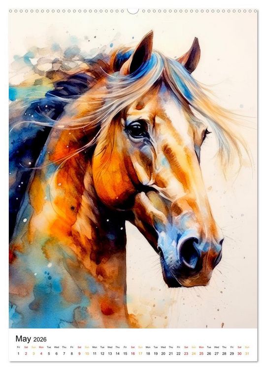 Produktbild: Watercolor Horses (High Quality Premium Wall Calendar 2026 DIN A2 portrait),CALVENDO 12 Month Wall Calendar