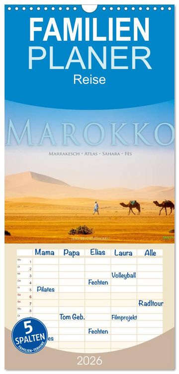 Produktbild: Familienplaner 2026 - Marokko: Marrakesch, Atlas, Sahara, F&egrave;s mit 5 Spalten (Wandkalender, 21 x 45 cm) CALVENDO
