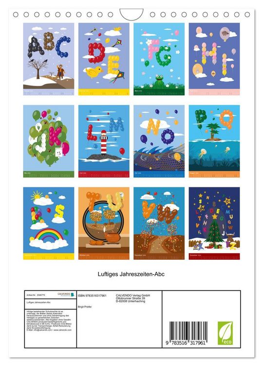 Produktbild: Luftiges Jahreszeiten-Abc (Wandkalender 2026 DIN A4 hoch), CALVENDO Monatskalender