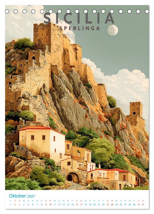 Produktbild: Sizilien - Old School Poster Style (Tischkalender 2027 DIN A5 hoch), CALVENDO Monatskalender