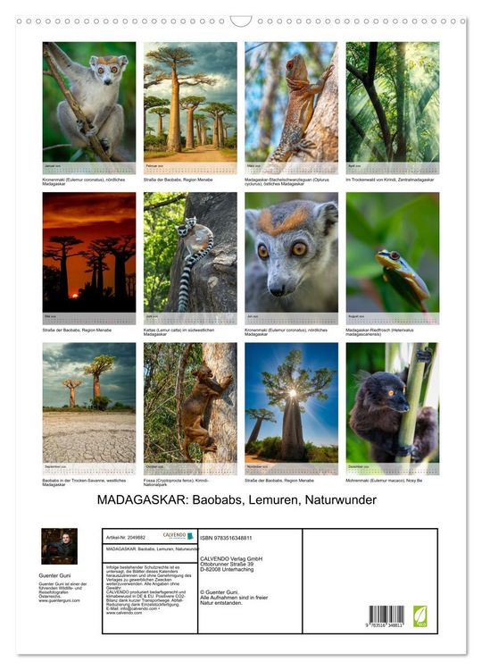 Produktbild: MADAGASKAR: Baobabs, Lemuren, Naturwunder (Wandkalender 2026 DIN A2 hoch), CALVENDO Monatskalender