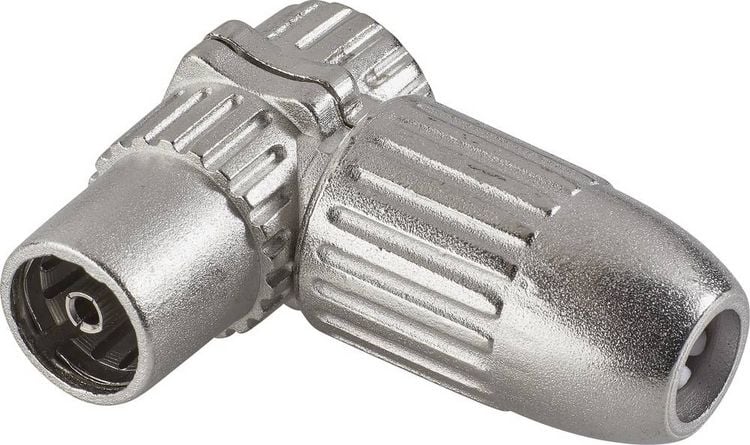 Produktbild: Renkforce 0410326 Koax-Winkelkupplung Metall Anschl&uuml;sse: Koax-Buchse IEC Kabel-Durchmesser: 7 mm 1 St.