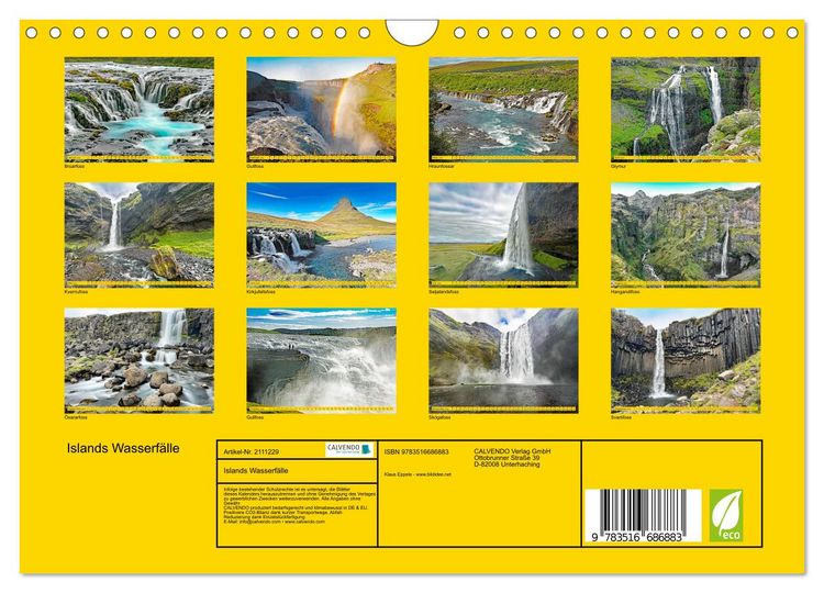Produktbild: Islands Wasserf&auml;lle (Wandkalender 2026 DIN A4 quer), CALVENDO Monatskalender