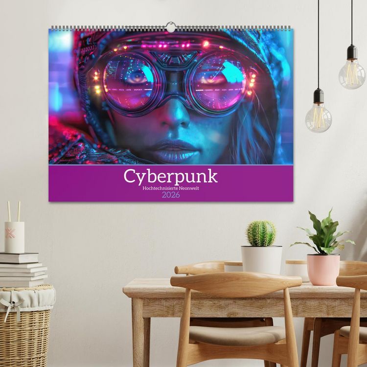 Produktbild: Cyberpunk - Hochtechnisierte Neonwelt (Wandkalender 2026 DIN A2 quer), CALVENDO Monatskalender
