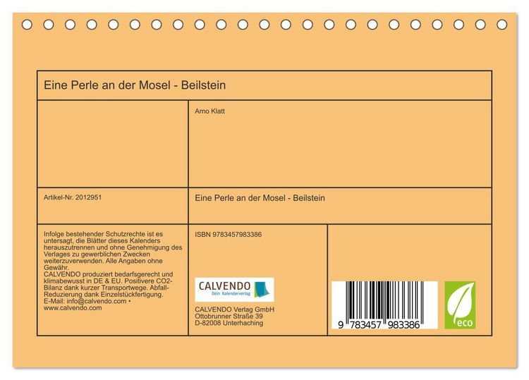 Produktbild: Eine Perle an der Mosel - Beilstein (Tischkalender 2026 DIN A5 quer), CALVENDO Monatskalender