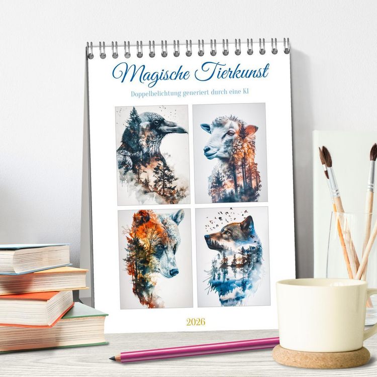 Produktbild: Magische Tierkunst (Tischkalender 2026 DIN A5 hoch), CALVENDO Monatskalender