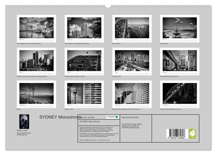 Produktbild: SYDNEY Monochrom (hochwertiger Premium Wandkalender 2026 DIN A2 quer), Kunstdruck in Hochglanz