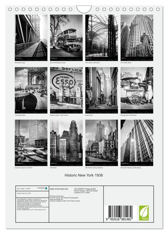 Produktbild: Historic New York 1936 (Wall Calendar 2026 DIN A4 portrait), CALVENDO 12 Month Wall Calendar