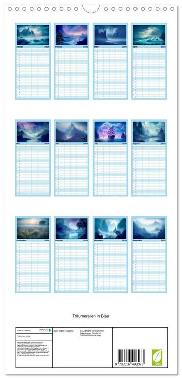 Produktbild: Familienplaner 2026 - Tr&auml;umereien in Blau mit 5 Spalten (Wandkalender, 21 x 45 cm) CALVENDO