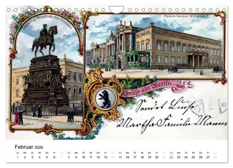 Produktbild: Farbige Gr&uuml;&szlig;e aus dem alten Berlin - Die sch&ouml;nsten Postkarten der Kaiserzeit (Wandkalender 2026 DIN A4 quer), CALVENDO Monatskalender