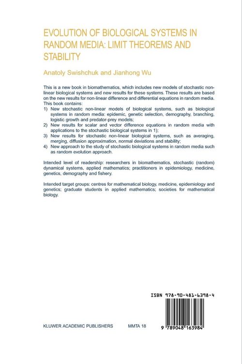 Produktbild: Evolution of Biological Systems in Random Media: Limit Theorems and Stability