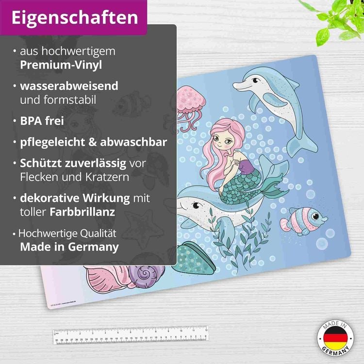 Produktbild: Cover-your-desk Schreibtischunterlage f&uuml;r Kinder Meerjungfrauen unter Wasser, aus hochwertigem Vinyl , 60 x 40 cm