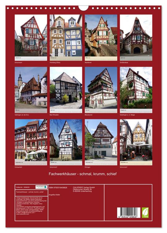 Produktbild: Fachwerkh&auml;user - schmal, krumm, schief (Wandkalender 2026 DIN A3 hoch), CALVENDO Monatskalender