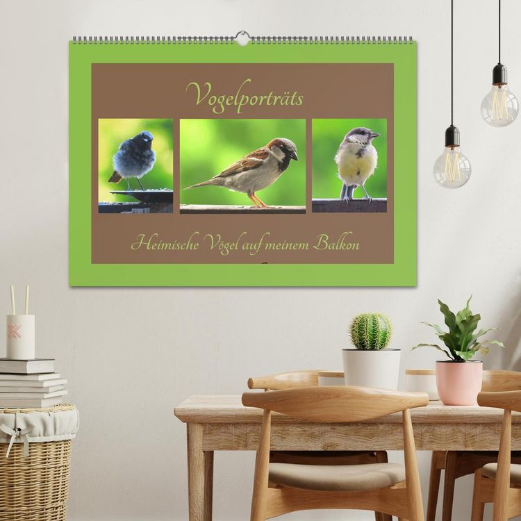 Produktbild: Vogelportr&auml;ts - Heimische V&ouml;gel auf meinem Balkon (Wandkalender 2026 DIN A2 quer), CALVENDO Monatskalender