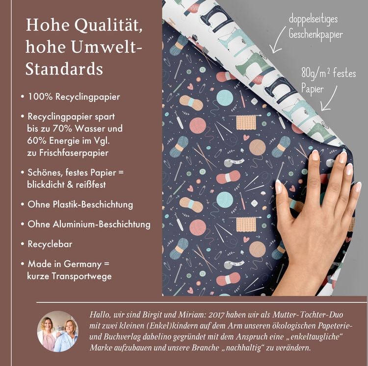 Produktbild: Geschenkpapier-Set: N&auml;hmaschinen, Stoff, Wolle, Stricken
