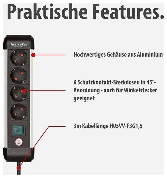 Produktbild: Brennenstuhl 1391030400 Steckdosenleiste mit Schalter Silber, Schwarz Schutzkontakt 1St.