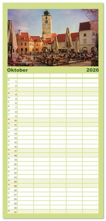 Produktbild: Familienplaner 2026 - Zauberhaftes Sibiu - Die Perle Siebenb&uuml;rgens in Rum&auml;nien mit 5 Spalten (Wandkalender, 21 x 45 cm) CALVENDO