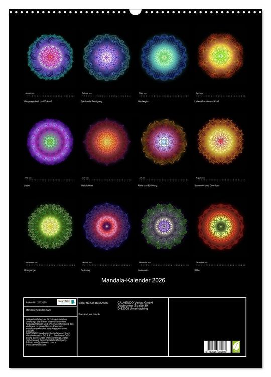Produktbild: Mandala-Kalender 2026 (Wandkalender 2026 DIN A2 hoch), CALVENDO Monatskalender