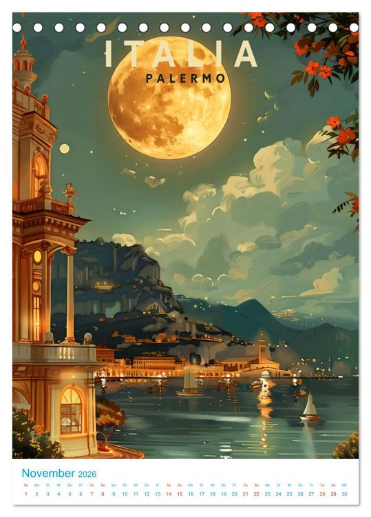 Produktbild: Italien - Old School Poster Style (Tischkalender 2026 DIN A5 hoch), CALVENDO Monatskalender