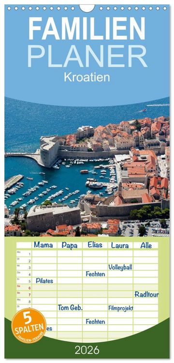 Produktbild: Familienplaner 2026 - Kroatien mit 5 Spalten (Wandkalender, 21 x 45 cm) CALVENDO