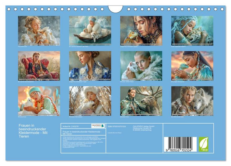 Produktbild: Frauen in beeindruckender Kleidermode - Mit Tieren (Wandkalender 2026 DIN A4 quer), CALVENDO Monatskalender