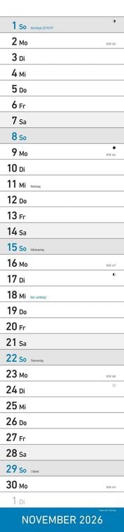 Produktbild: Streifenplaner XL BLAU 2026 - Streifenkalender 15x64 cm - Wandplaner - Küchenkalender - schmales Design - eine Spalte - Langplaner