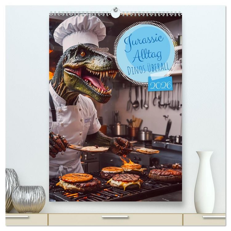 Produktbild: Jurassic Alltag - Dinos &uuml;berall (hochwertiger Premium Wandkalender 2026 DIN A2 hoch), Kunstdruck in Hochglanz