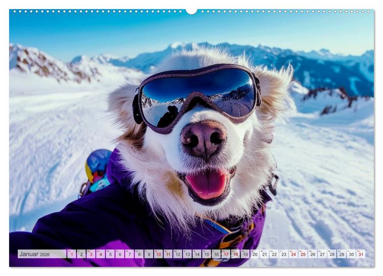 Produktbild: HUNDE-SELFIES Tierischer Outdoorspa&szlig; (hochwertiger Premium Wandkalender 2026 DIN A2 quer), Kunstdruck in Hochglanz