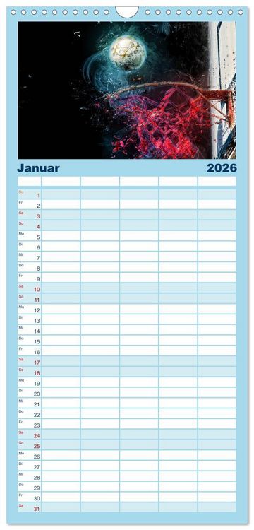 Produktbild: Familienplaner 2026 - Basketball extrem mit 5 Spalten (Wandkalender, 21 x 45 cm) CALVENDO
