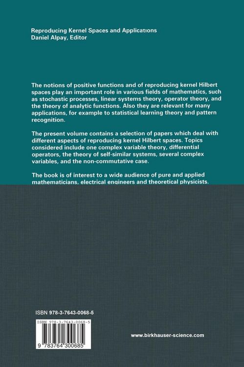 Produktbild: Reproducing Kernel Spaces and Applications