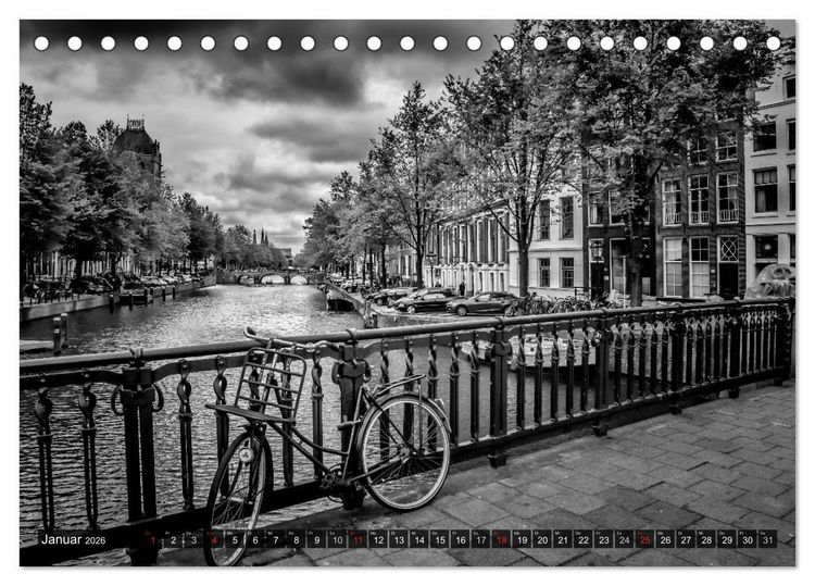 Produktbild: AMSTERDAM Stadtherz in Monochrom (Tischkalender 2026 DIN A5 quer), CALVENDO Monatskalender