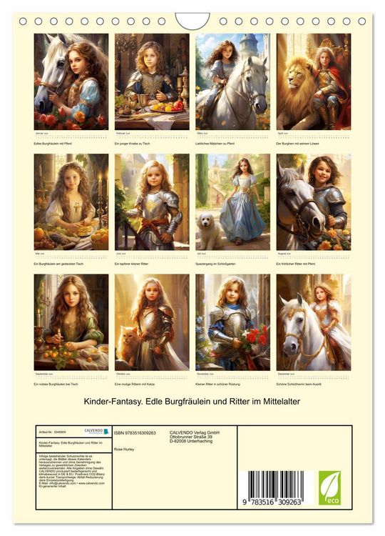 Produktbild: Kinder-Fantasy. Edle Burgfr&auml;ulein und Ritter im Mittelalter (Wandkalender 2026 DIN A4 hoch), CALVENDO Monatskalender