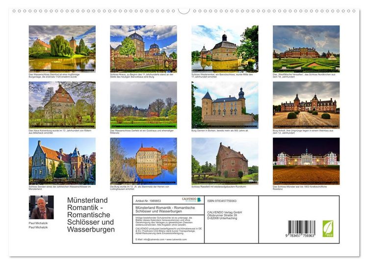 Produktbild: M&uuml;nsterland Romantik - Romantische Schl&ouml;sser und Wasserburgen (hochwertiger Premium Wandkalender 2026 DIN A2 quer), Kunstdruck in Hochglanz