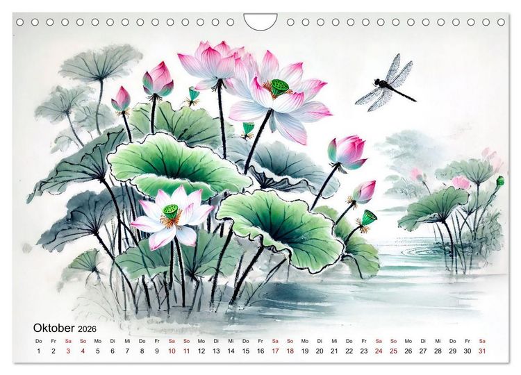 Produktbild: Bl&uuml;tentanz und Fl&uuml;gelschlag - Im Stile chinesischer Tuschmalerei (Wandkalender 2026 DIN A4 quer), CALVENDO Monatskalender