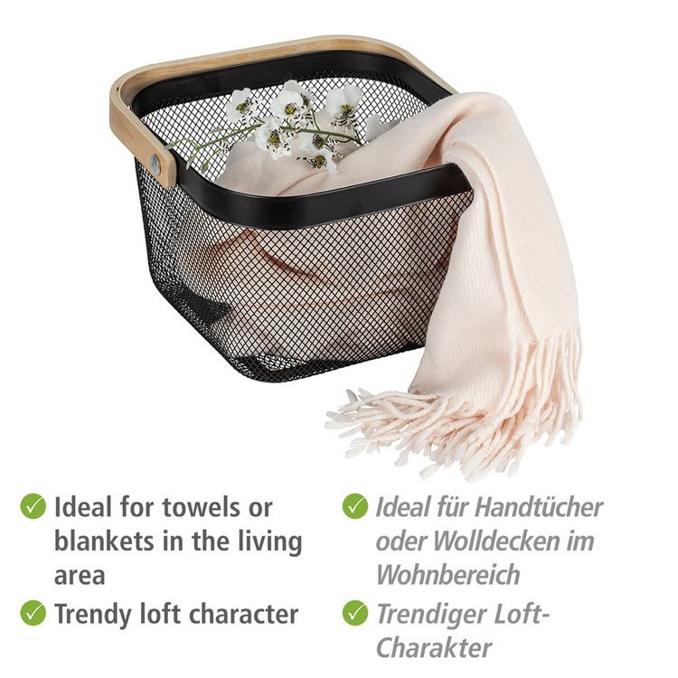 Produktbild: Badaufbewahrung Mod. Bambusa mit Griff aus Bambus, matt lackierter Stahl