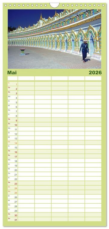 Produktbild: Familienplaner 2026 - Myanmar Land der Tempel und Pagoden mit 5 Spalten (Wandkalender, 21 x 45 cm) CALVENDO