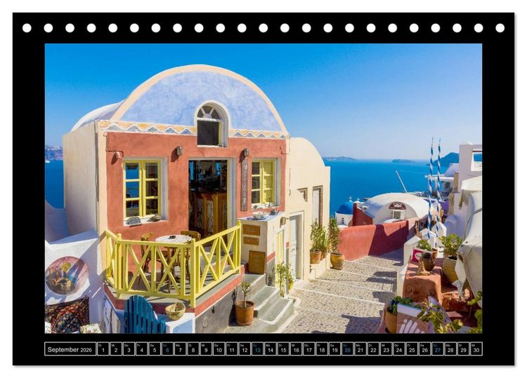 Produktbild: Kalimera Thira - Santorini, die sch&ouml;nste der Kykladen stellt sich vor (Tischkalender 2026 DIN A5 quer), CALVENDO Monatskalender