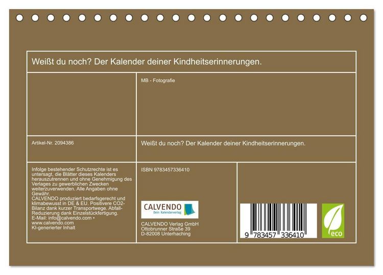 Produktbild: Wei&szlig;t du noch? Der Kalender deiner Kindheitserinnerungen. (Tischkalender 2026 DIN A5 quer), CALVENDO Monatskalender