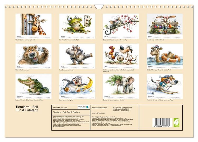 Produktbild: Tieralarm - Fell, Fun & Firlefanz (Wandkalender 2027 DIN A3 quer), CALVENDO Monatskalender