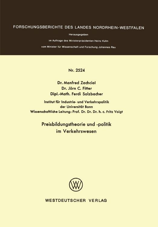 Produktbild: Preisbildungstheorie und -politik im Verkehrswesen
