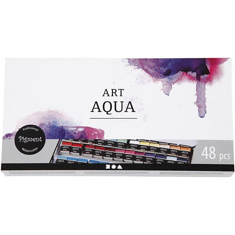 Produktbild: Creativ Company Aquarellk&auml;sten Art Aqua Aquarellfarbe, Standard-Farben, Halbwannen, Gr&ouml;&szlig;e 10x15x20 mm, 48 Farben, Kreativ Box