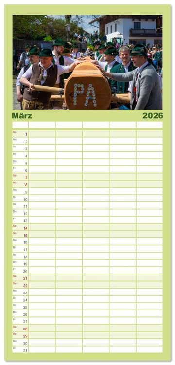Produktbild: Familienplaner 2026 - Maibaum aufstellen mit 5 Spalten (Wandkalender, 21 x 45 cm) CALVENDO