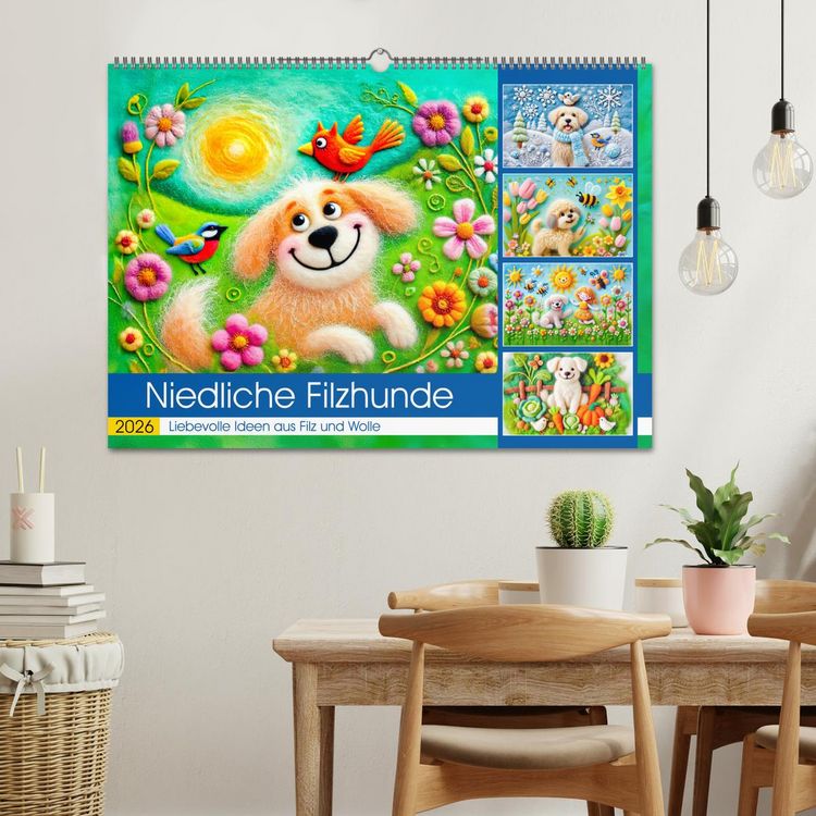Produktbild: Niedliche Filzhunde - Liebevolle Ideen aus Filz und Wolle (Wandkalender 2026 DIN A2 quer), CALVENDO Monatskalender
