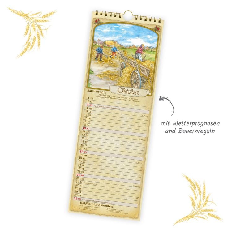 Produktbild: TR&Ouml;TSCH - Maxi-Streifenkalender Bauernkalender 2027 mit Hundertj&auml;hrigem Kalender, Bauernregeln und Ferienterminen