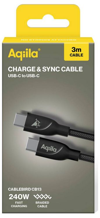 Produktbild: Aqiila Cablebird CB13 USB-C&reg; Kabel USB 2.0 USB-C&reg; Stecker 3.00m Schwarz AQCBPBICB4BD881